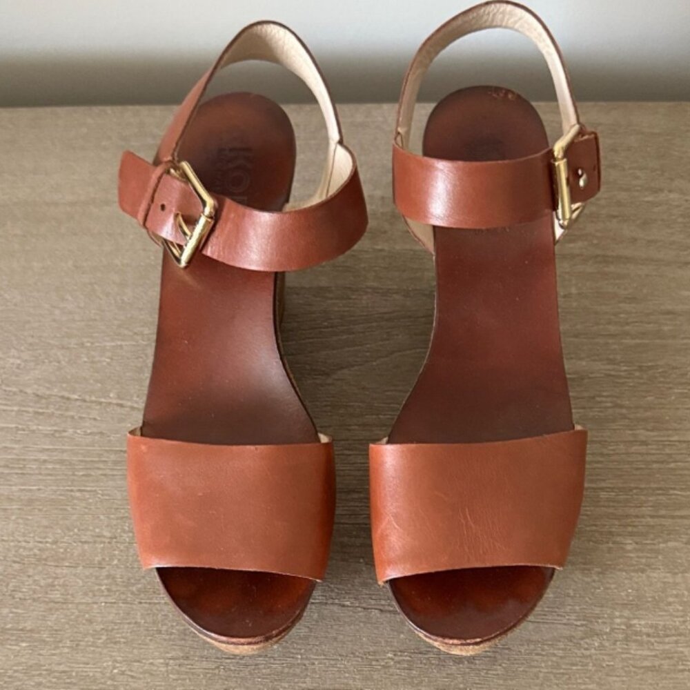KORS Michael Kors Xaria Wedge Sandals in Brown Leather Size 9.5 - Picture 3 of 8